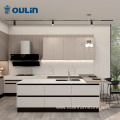 Modern wood grain and lacquer combination kitchen cabinet